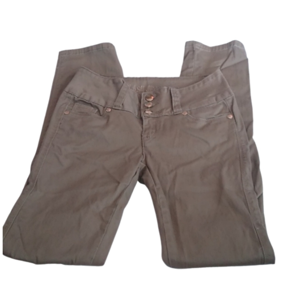 Clash Premium Triple Button Front Dark Khaki Stretch Pants, Size 1